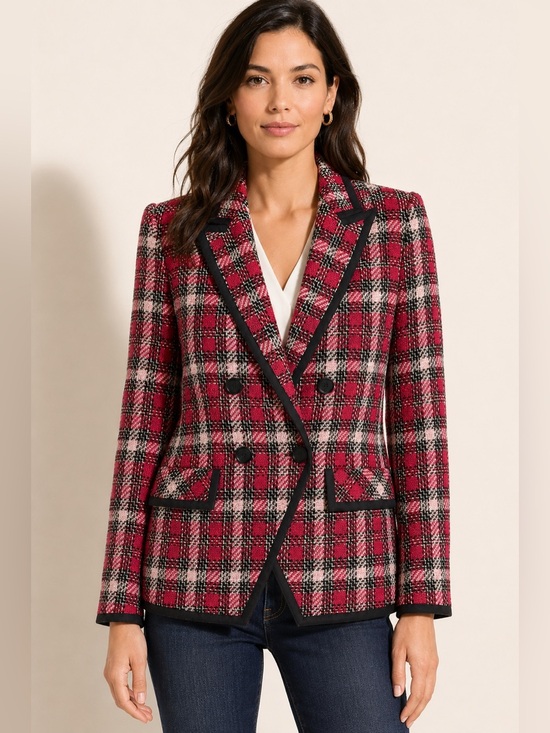 Veronica Beard Jackets & Blazers - Veronica Beard | Red Plaid Tweed Double Breasted Blazer | Size 10